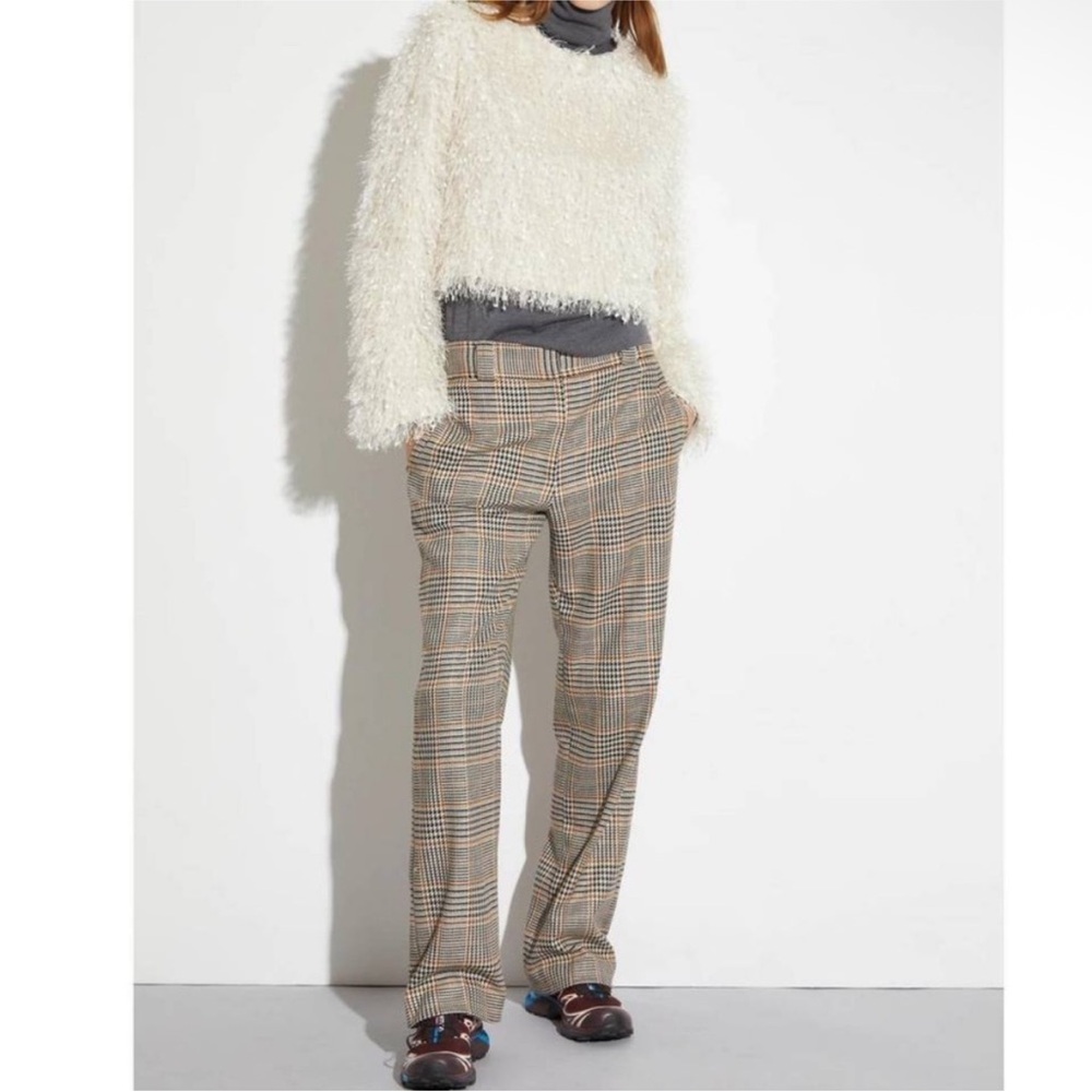 NWT SAINT ART Nessa Tan Midrise Houndstooth Plaid Straight Wide Leg Pant Size S